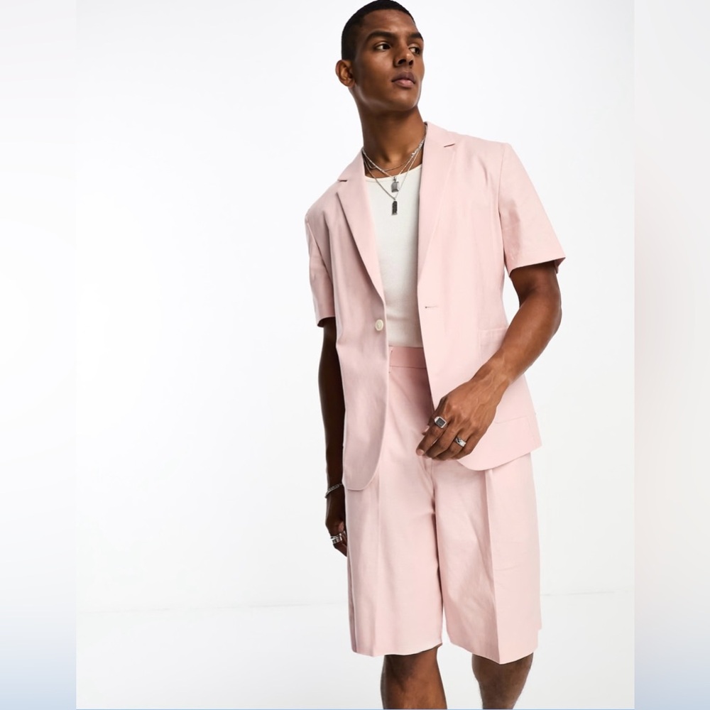 ASOS DESIGN Linen Shorts on Pastel Pink Size 32